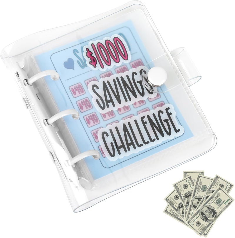 Mozano Mini Money Saving Binder with 25 Envelopes, $1000 Savings Challenge Book, Portable Budget Tool (White) - Image 1